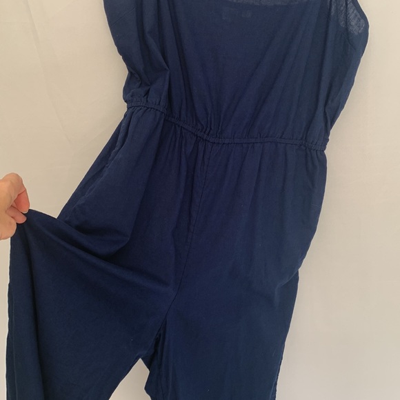 GAP Linen Blend Square Neck Jumpsuit Utility Crop Wide Leg Blue Size Large - Picture 8 of 12
